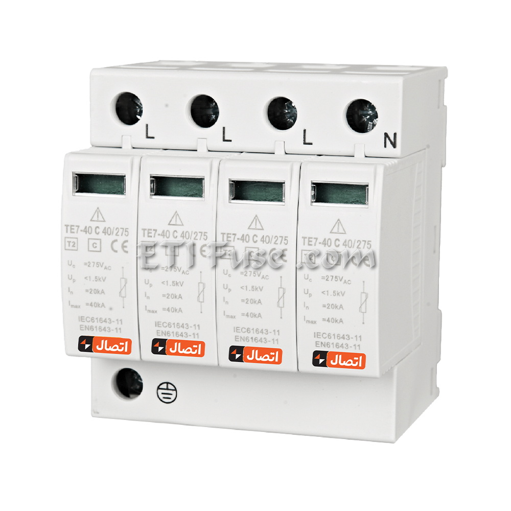 برقگیر تابلویی 3 پل و نول AC ایستا توان اتصال ETE ETSPD0084460 3P+N 800V T3 D 5KA