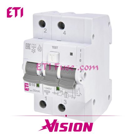 کلید ترکیبی جریان نشتی و قوس الکتریکی ای تی آی ETI 2173874 KZS AFDD 3M C16A A0.03 2P